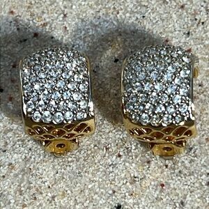 Womens Rhinestone Gold Tone Snap On Earrings